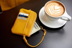 Pearl Zip Wristlet Pouch Pebble Leather