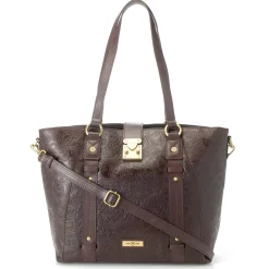 Reese Tooled Leather Lock Closure Tote Bag