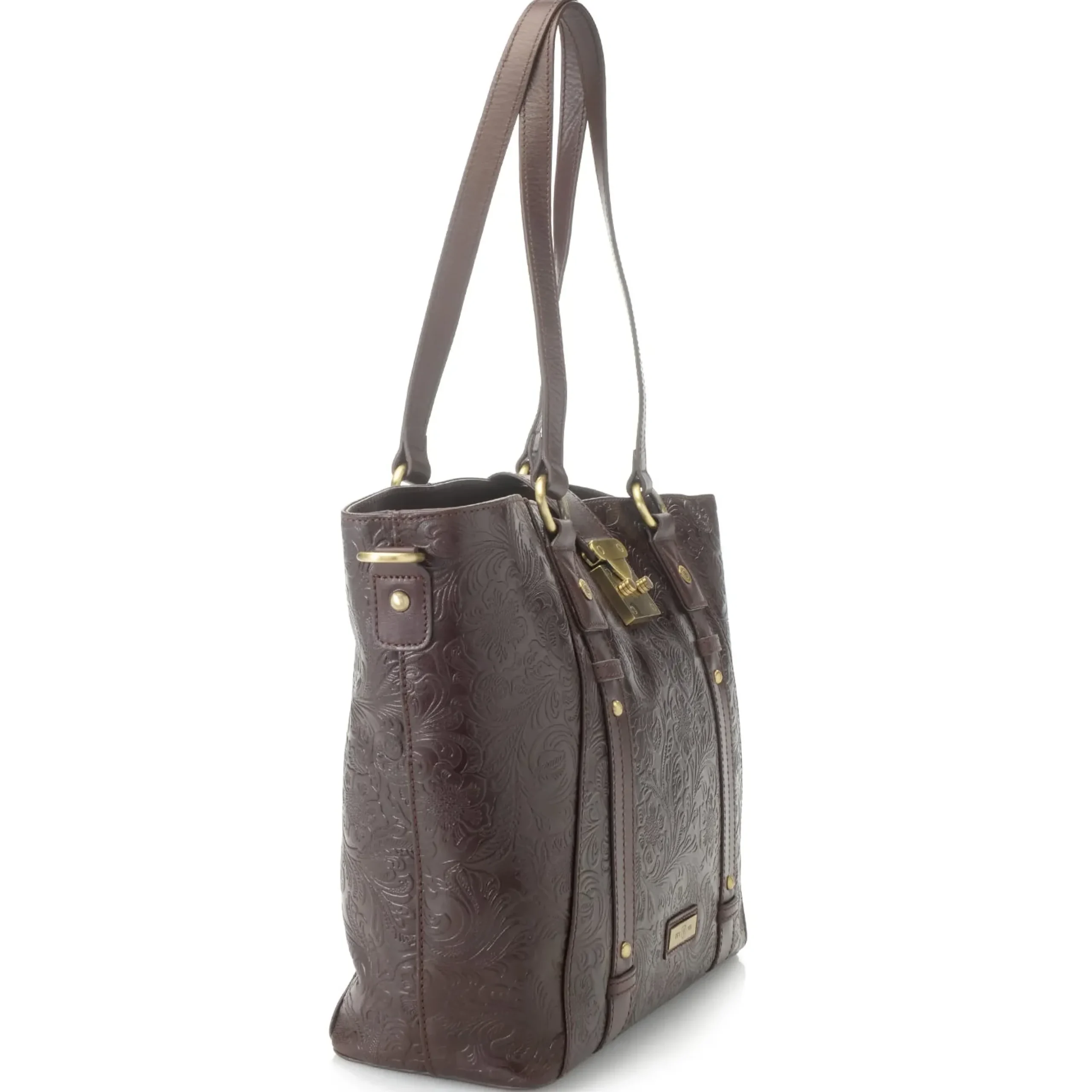 Reese Tooled Leather Lock Closure Tote Bag