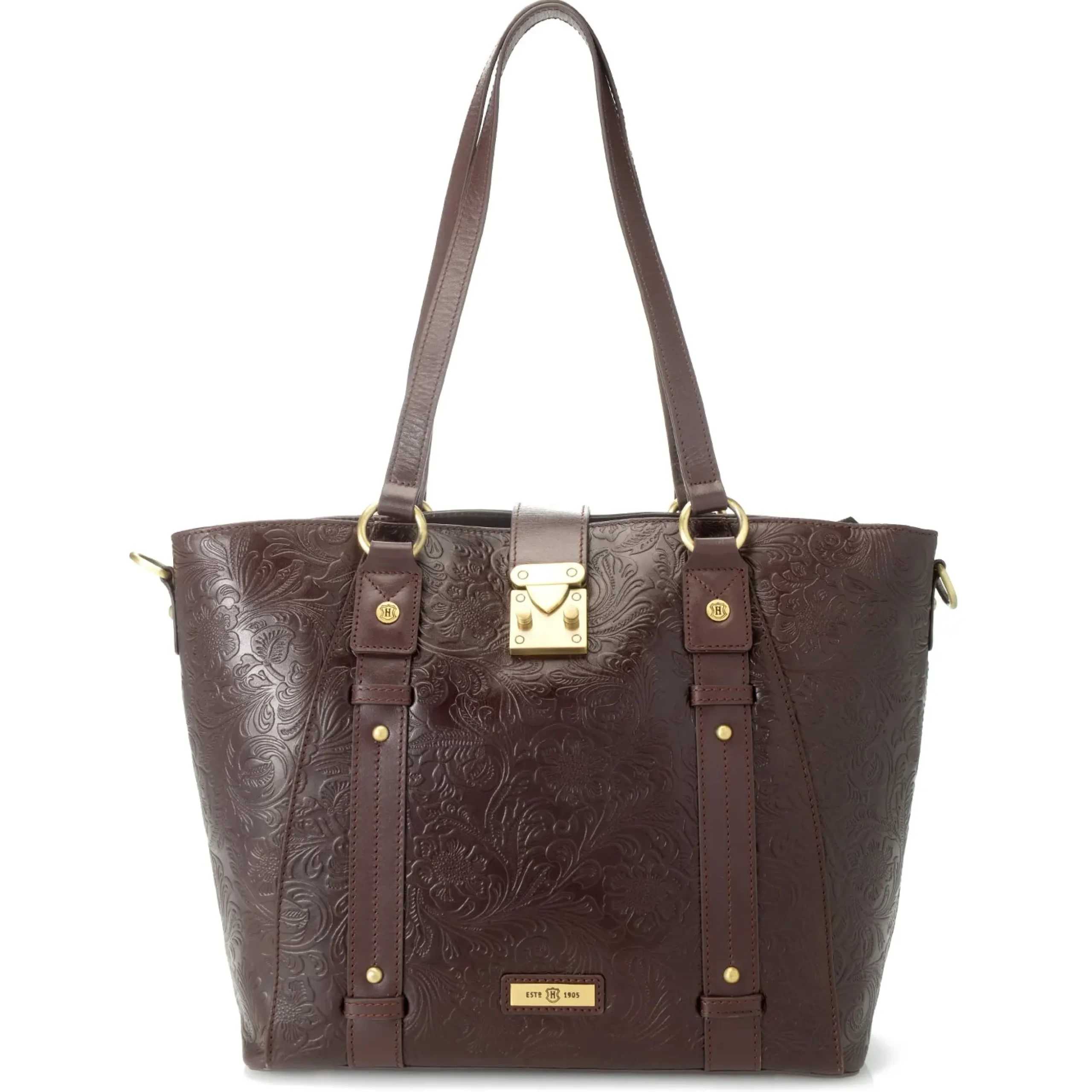 Reese Tooled Leather Lock Closure Tote Bag